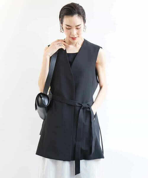 MICHEL KLEIN/ミッシェルクラン ベルト付きノーカラージレ ブラック L MICHEL KLEIN/ミッシェルクラン ベルト付きノーカラージレ ブラック L