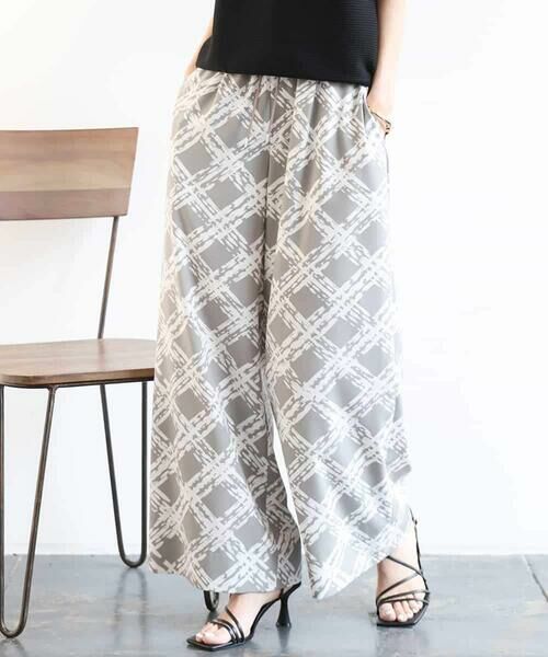 MICHEL KLEIN / ミッシェルクラン その他パンツ | [オリジナルプリント]ドローイングチェックワイドパンツ | 詳細1