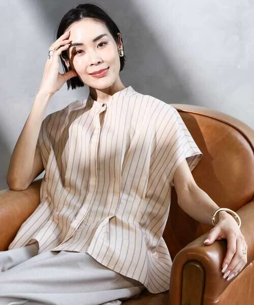 MICHEL KLEIN / ミッシェルクラン シャツ・ブラウス | ストライプ柄デザインタックブラウス | 詳細1