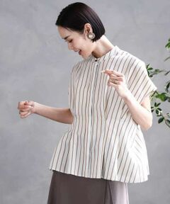 MICHEL KLEIN / ミッシェルクラン シャツ・ブラウス | ストライプ柄デザインタックブラウス