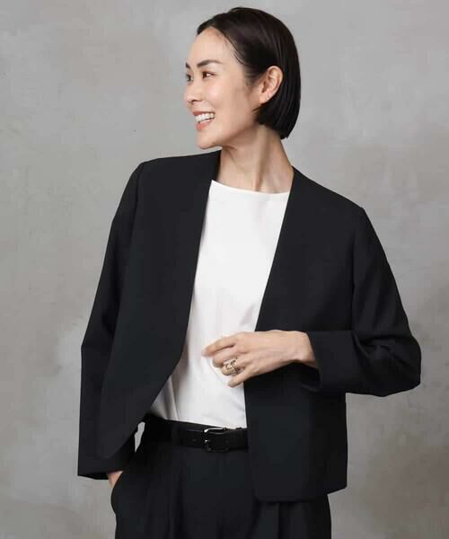 MICHEL KLEIN / ミッシェルクラン ノーカラージャケット | [機能性素材]ドライノーカラージャケット(セットアップ対応) | 詳細1