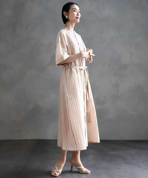 MICHEL KLEIN / ミッシェルクラン ロング・マキシ丈ワンピース | ストライプ柄ダブルポケットワンピース | 詳細1