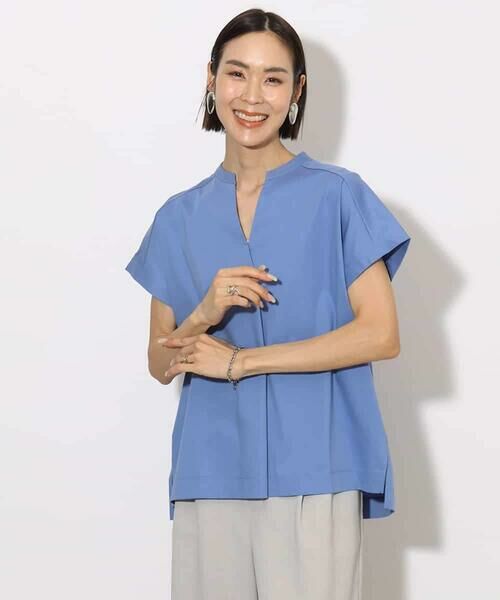 MICHEL KLEIN / ミッシェルクラン カットソー | [接触冷感]キーネックカットソー（ティールブルー）