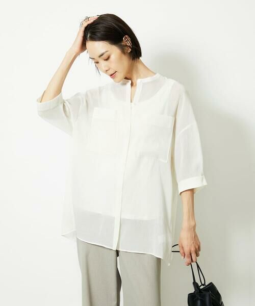 MICHEL KLEIN / ミッシェルクラン シャツ・ブラウス | バンドカラーシアーブラウス | 詳細19