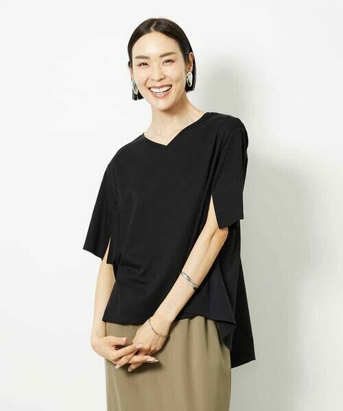 [接触冷感]異素材バックフレアカットソー 接触冷感]異素材バックフレアカットソー （カットソー）｜MICHEL