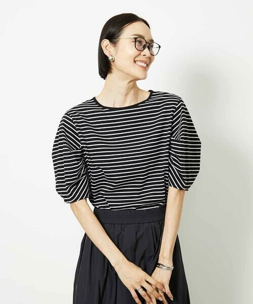 MICHEL KLEIN / ミッシェルクラン カットソー | [接触冷感]袖タックボーダーカットソー | 詳細3