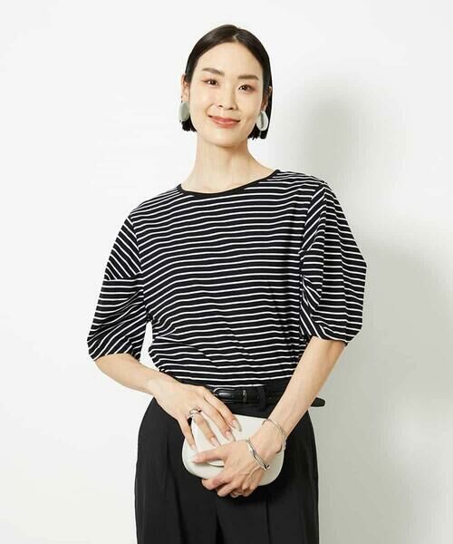 MICHEL KLEIN / ミッシェルクラン カットソー | [接触冷感]袖タックボーダーカットソー | 詳細9