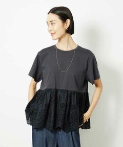 MICHEL KLEIN / ミッシェルクラン カットソー | ボーラーレース切替ペプラムカットソー