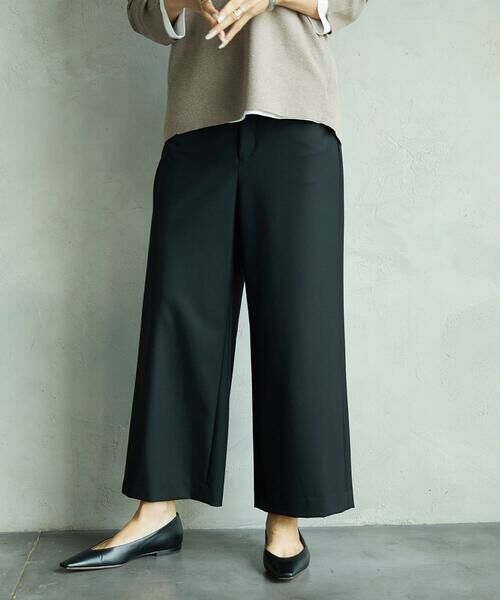 MICHEL KLEIN/ミッシェルクラン ツイルストレッチワイドパンツ ブラック M MICHEL KLEIN/ミッシェルクラン ツイルストレッチワイドパンツ ブラック M