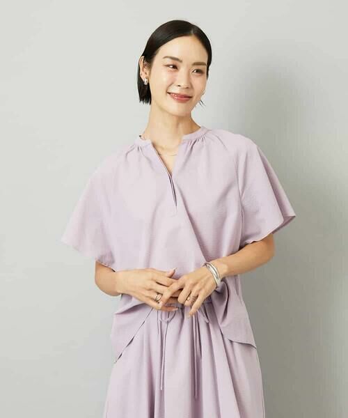 MICHEL KLEIN / ミッシェルクラン シャツ・ブラウス | [セットアップ対応]ギャザーブラウス　サッカー無地 | 詳細7