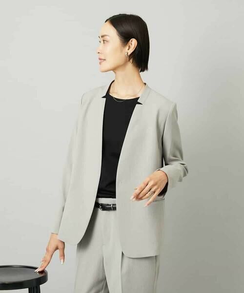 MICHEL KLEIN/ミッシェルクラン [セットアップ対応]ノーカラージャケット グレー L