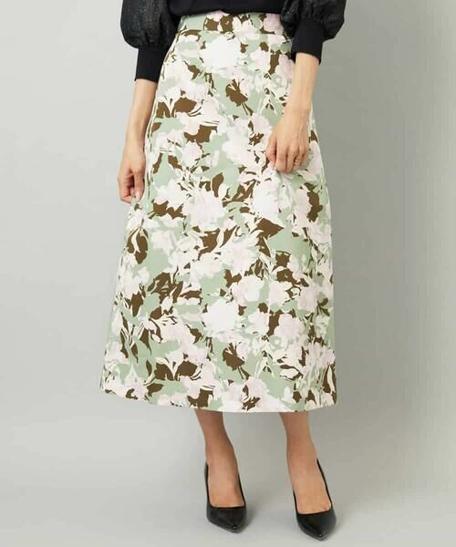 MICHEL KLEIN/ミッシェルクラン アンティークローズプリントスカート カーキベージュ L
