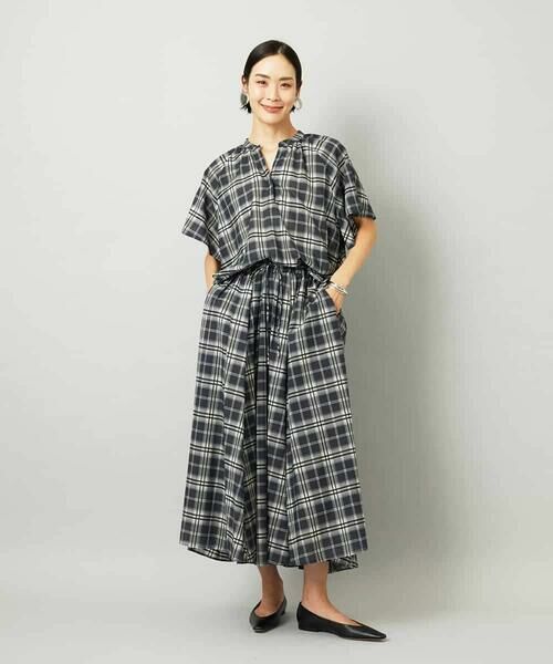 MICHEL KLEIN / ミッシェルクラン ロング・マキシ丈スカート | [セットアップ対応]ギャザースカート　シアーチェック柄 | 詳細3