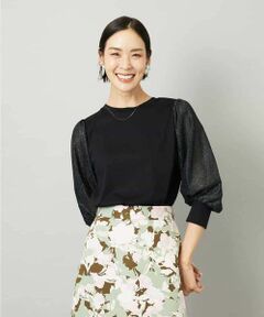 MICHEL KLEIN / ミッシェルクラン カットソー | ラメチュールスリーブ異素材カットソー