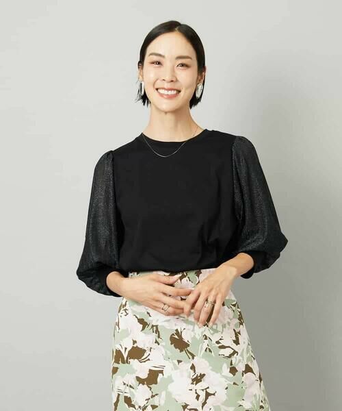 MICHEL KLEIN / ミッシェルクラン カットソー | ラメチュールスリーブ異素材カットソー | 詳細1