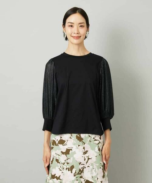 MICHEL KLEIN / ミッシェルクラン カットソー | ラメチュールスリーブ異素材カットソー | 詳細11