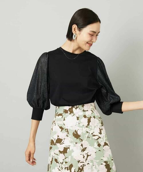 MICHEL KLEIN / ミッシェルクラン カットソー | ラメチュールスリーブ異素材カットソー | 詳細2