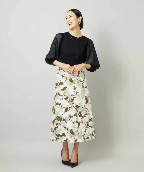 MICHEL KLEIN / ミッシェルクラン カットソー | ラメチュールスリーブ異素材カットソー | 詳細5