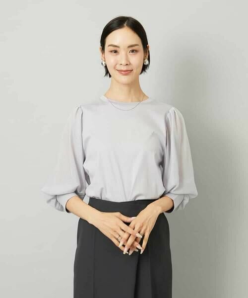 MICHEL KLEIN / ミッシェルクラン カットソー | ラメチュールスリーブ異素材カットソー | 詳細6