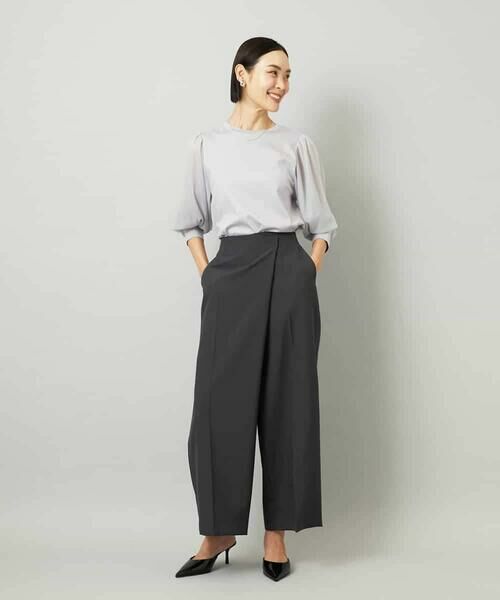 MICHEL KLEIN / ミッシェルクラン カットソー | ラメチュールスリーブ異素材カットソー | 詳細9