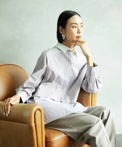 MICHEL KLEIN / ミッシェルクラン シャツ・ブラウス | [2WAY]クレリックオーバーサイズストライプシャツ