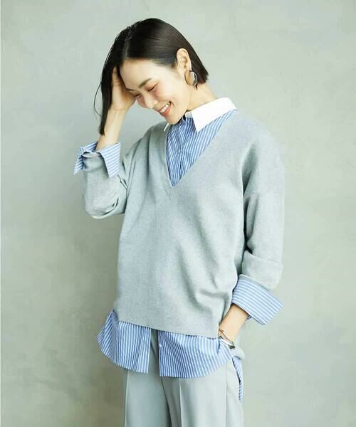 MICHEL KLEIN / ミッシェルクラン シャツ・ブラウス | [2WAY]クレリックオーバーサイズストライプシャツ | 詳細1