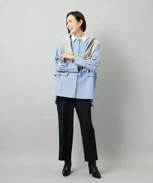 MICHEL KLEIN / ミッシェルクラン シャツ・ブラウス | [2WAY]クレリックオーバーサイズストライプシャツ | 詳細11