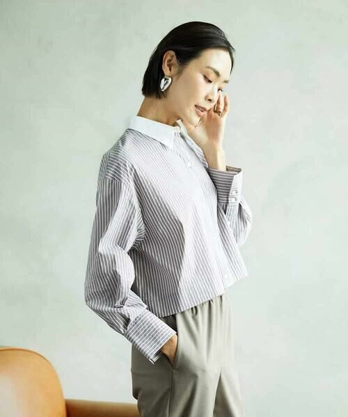 MICHEL KLEIN / ミッシェルクラン シャツ・ブラウス | [2WAY]クレリックオーバーサイズストライプシャツ | 詳細19