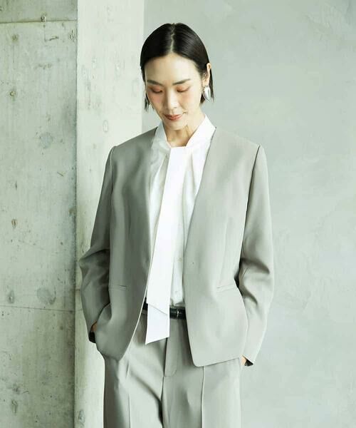 MICHEL KLEIN/ミッシェルクラン [セットアップ対応]ノーカラージャケット ベージュ L