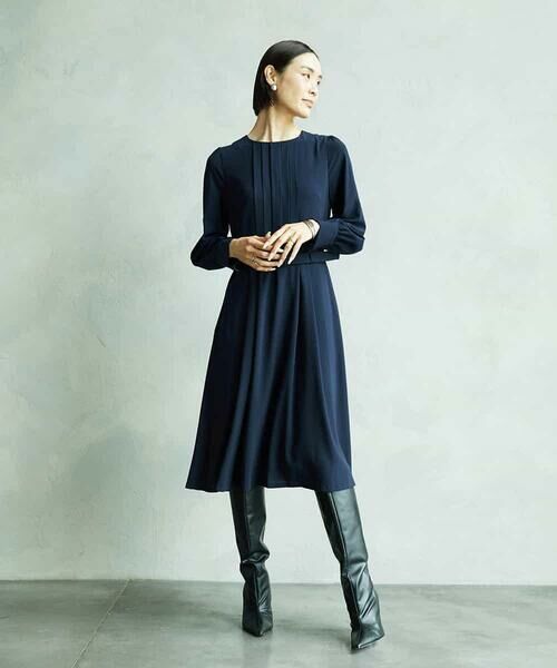 MICHEL KLEIN / ミッシェルクラン ロング・マキシ丈ワンピース | ノーカラープリーツワンピース | 詳細17