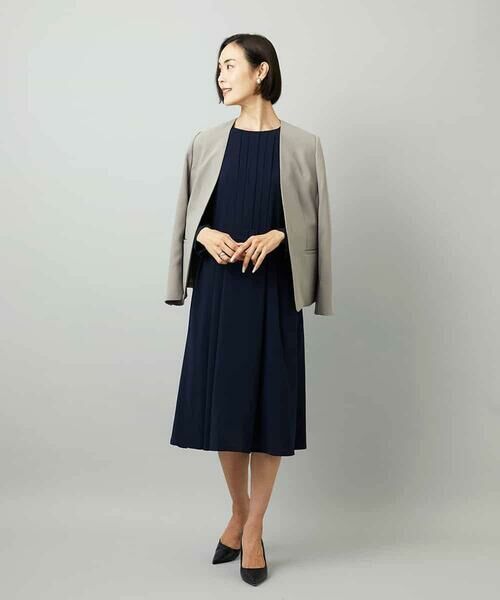 MICHEL KLEIN / ミッシェルクラン ロング・マキシ丈ワンピース | ノーカラープリーツワンピース | 詳細7