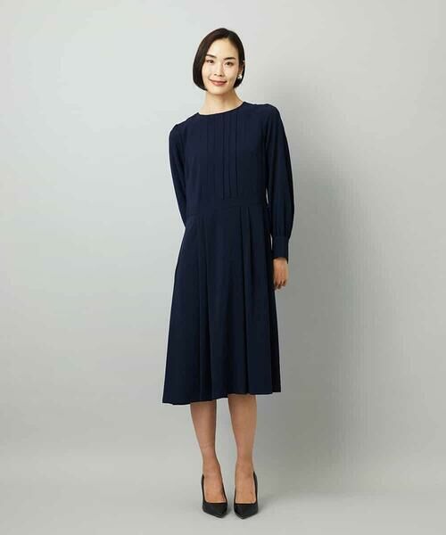MICHEL KLEIN / ミッシェルクラン ロング・マキシ丈ワンピース | ノーカラープリーツワンピース | 詳細9