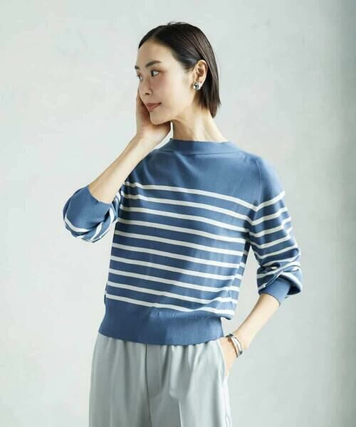 MICHEL KLEIN/ミッシェルクラン ホールガーメント(R)ボトルネックニット ライトブルー L MICHEL KLEIN/ミッシェルクラン ホールガーメント(R)ボトルネックニット ライトブルー L