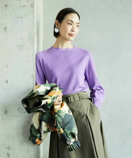 MICHEL KLEIN/ミッシェルクラン ホールガーメント(R)ボトルネックニット パープル M MICHEL KLEIN/ミッシェルクラン ホールガーメント(R)ボトルネックニット パープル M