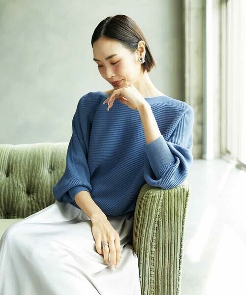 MICHEL KLEIN/ミッシェルクラン ホールガーメント(R)ドルマンスリーブニット ブルー L MICHEL KLEIN/ミッシェルクラン ホールガーメント(R)ドルマンスリーブニット ブルー L