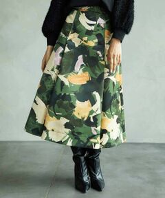 MICHEL KLEIN / ミッシェルクラン ロング・マキシ丈スカート | [セットアップ対応]モダンフラワープリントタックフレアスカート　