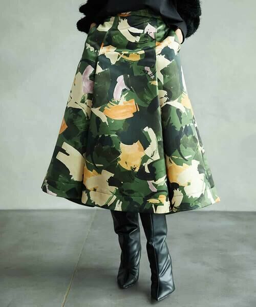 MICHEL KLEIN / ミッシェルクラン ロング・マキシ丈スカート | [セットアップ対応]モダンフラワープリントタックフレアスカート　 | 詳細1