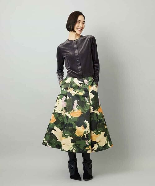 MICHEL KLEIN / ミッシェルクラン ロング・マキシ丈スカート | [セットアップ対応]モダンフラワープリントタックフレアスカート　 | 詳細12