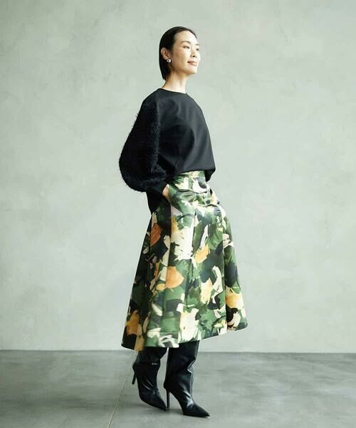 MICHEL KLEIN / ミッシェルクラン ロング・マキシ丈スカート | [セットアップ対応]モダンフラワープリントタックフレアスカート　 | 詳細4