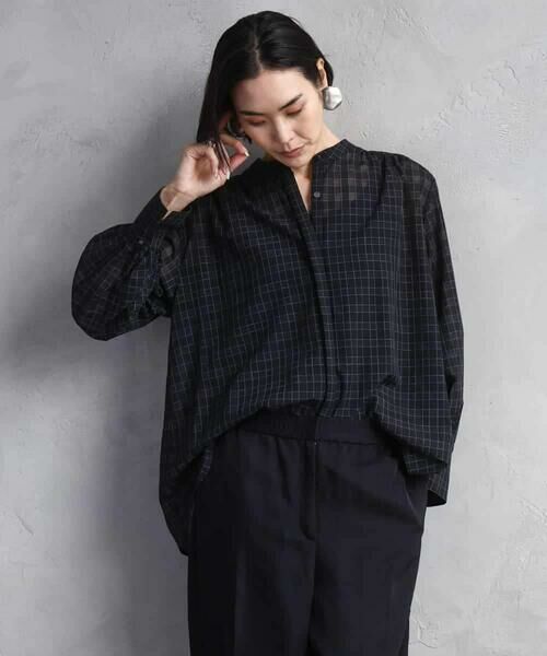 MICHEL KLEIN / ミッシェルクラン シャツ・ブラウス | シアーチェックAラインブラウス | 詳細1