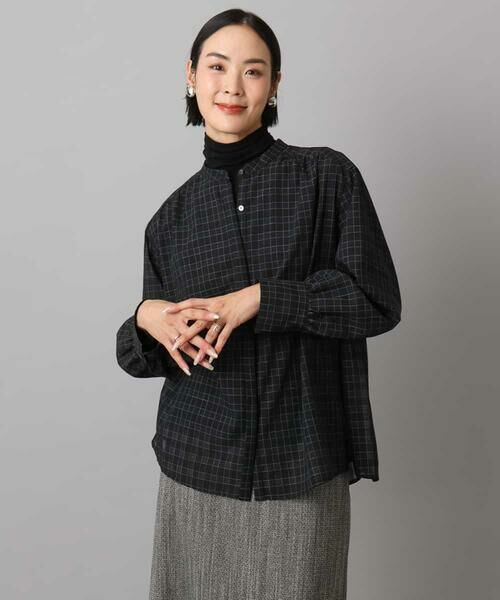 MICHEL KLEIN / ミッシェルクラン シャツ・ブラウス | シアーチェックAラインブラウス | 詳細12