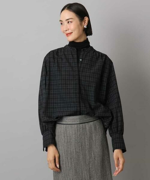 MICHEL KLEIN / ミッシェルクラン シャツ・ブラウス | シアーチェックAラインブラウス | 詳細13