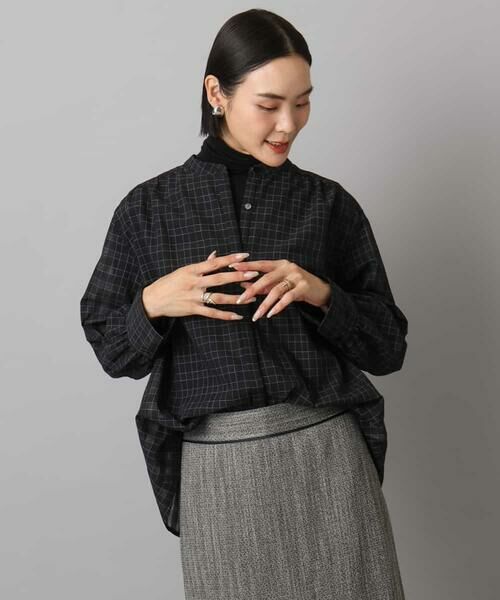 MICHEL KLEIN / ミッシェルクラン シャツ・ブラウス | シアーチェックAラインブラウス | 詳細14