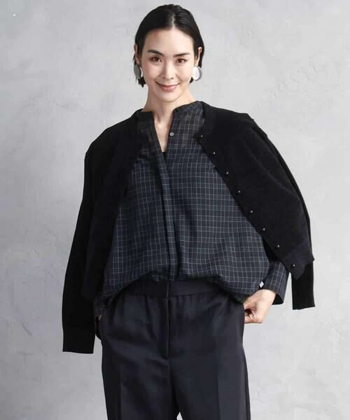 MICHEL KLEIN / ミッシェルクラン シャツ・ブラウス | シアーチェックAラインブラウス | 詳細6