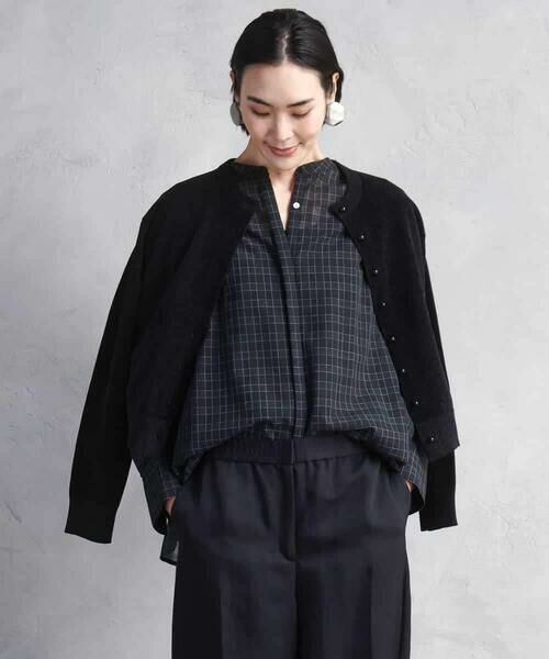 MICHEL KLEIN / ミッシェルクラン シャツ・ブラウス | シアーチェックAラインブラウス | 詳細8