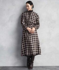 MICHEL KLEIN / ミッシェルクラン ロング・マキシ丈ワンピース | バンドカラーチェックシャツワンピース