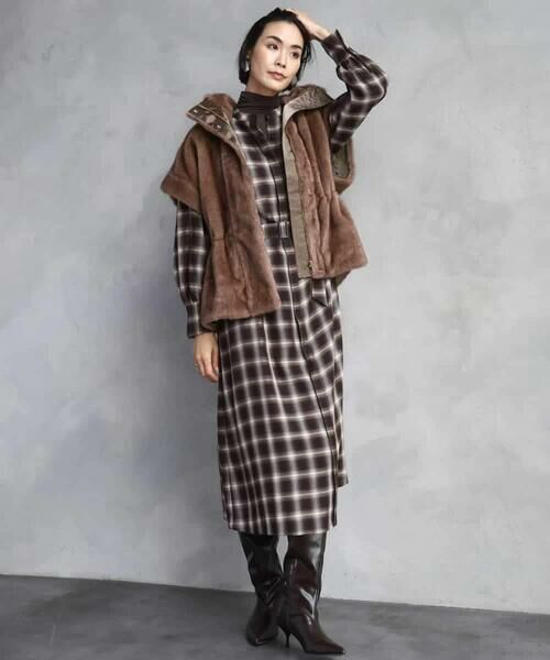 MICHEL KLEIN / ミッシェルクラン ロング・マキシ丈ワンピース | バンドカラーチェックシャツワンピース | 詳細10