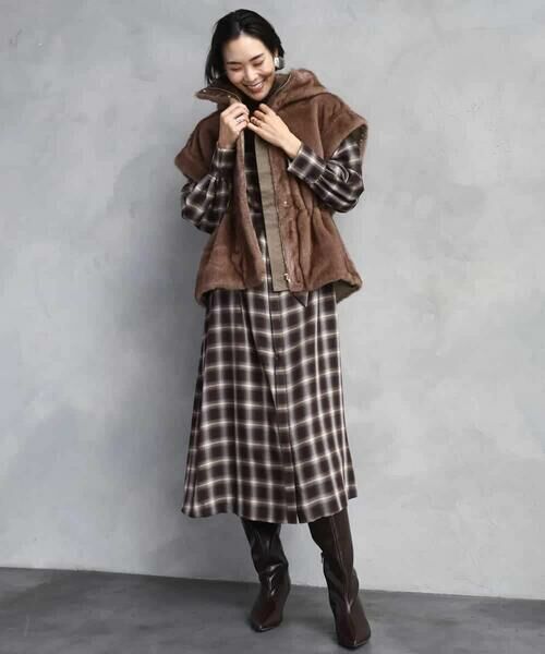 MICHEL KLEIN / ミッシェルクラン ロング・マキシ丈ワンピース | バンドカラーチェックシャツワンピース | 詳細11