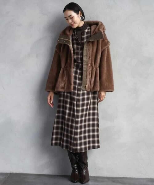 MICHEL KLEIN / ミッシェルクラン ロング・マキシ丈ワンピース | バンドカラーチェックシャツワンピース | 詳細12