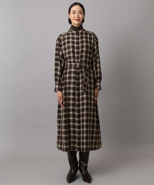 MICHEL KLEIN / ミッシェルクラン ロング・マキシ丈ワンピース | バンドカラーチェックシャツワンピース | 詳細16